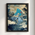 Poster wall decor featuring Azelf Pokémon with blue tones and dynamic wave background