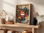 Poster of Darmanitan character in red and orange with floral and abstract background