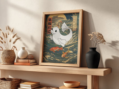 Pokemon poster featuring Dewgong swimming among Japanese-style waves and koi fish with blue and orange tones