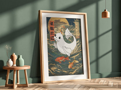 Pokemon poster featuring Dewgong swimming among Japanese-style waves and koi fish with blue and orange tones