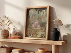 Dugtrio poster with vintage Japanese style earth tones mushrooms and forest background