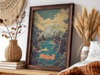 Framed Graveler vintage poster with rocky coastline, moody sky, earthy tones, and fantasy creature