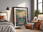 Framed Graveler vintage poster with rocky coastline, moody sky, earthy tones, and fantasy creature
