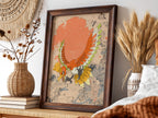 Illustration poster of Ho-oh Pokémon in vibrant red, orange, yellow and green tones with dynamic wings spread