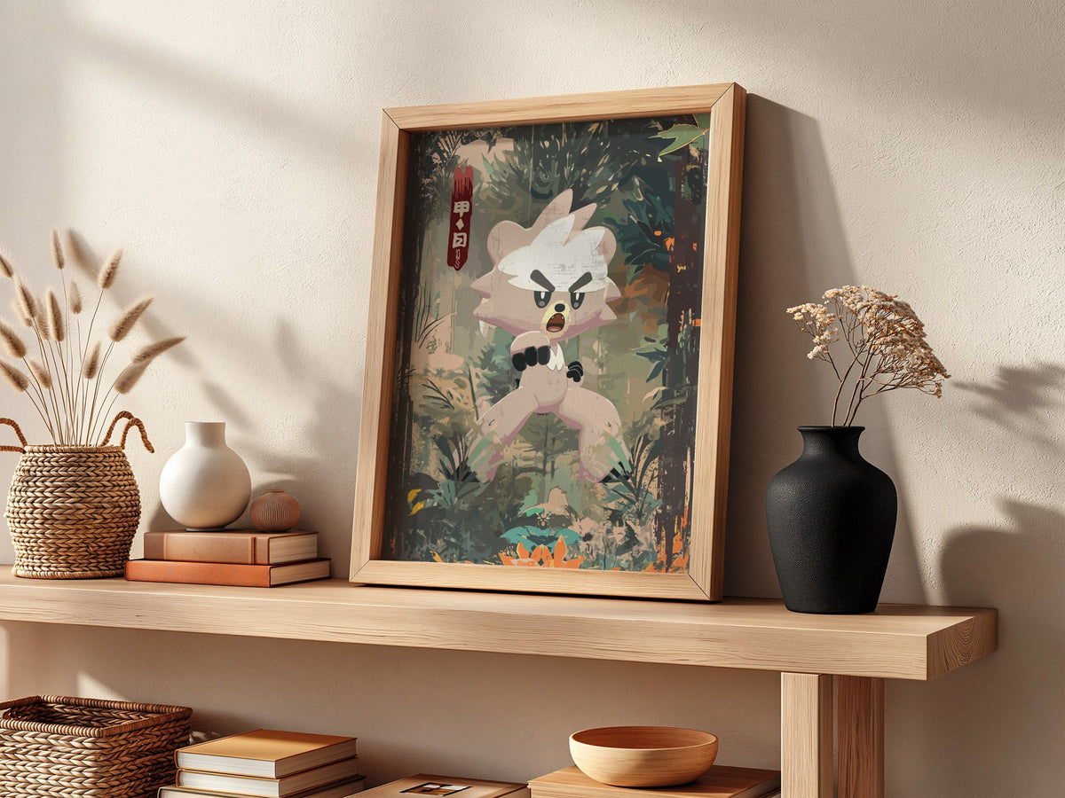 Kubfu character poster with earthy green forest background and dynamic martial arts pose