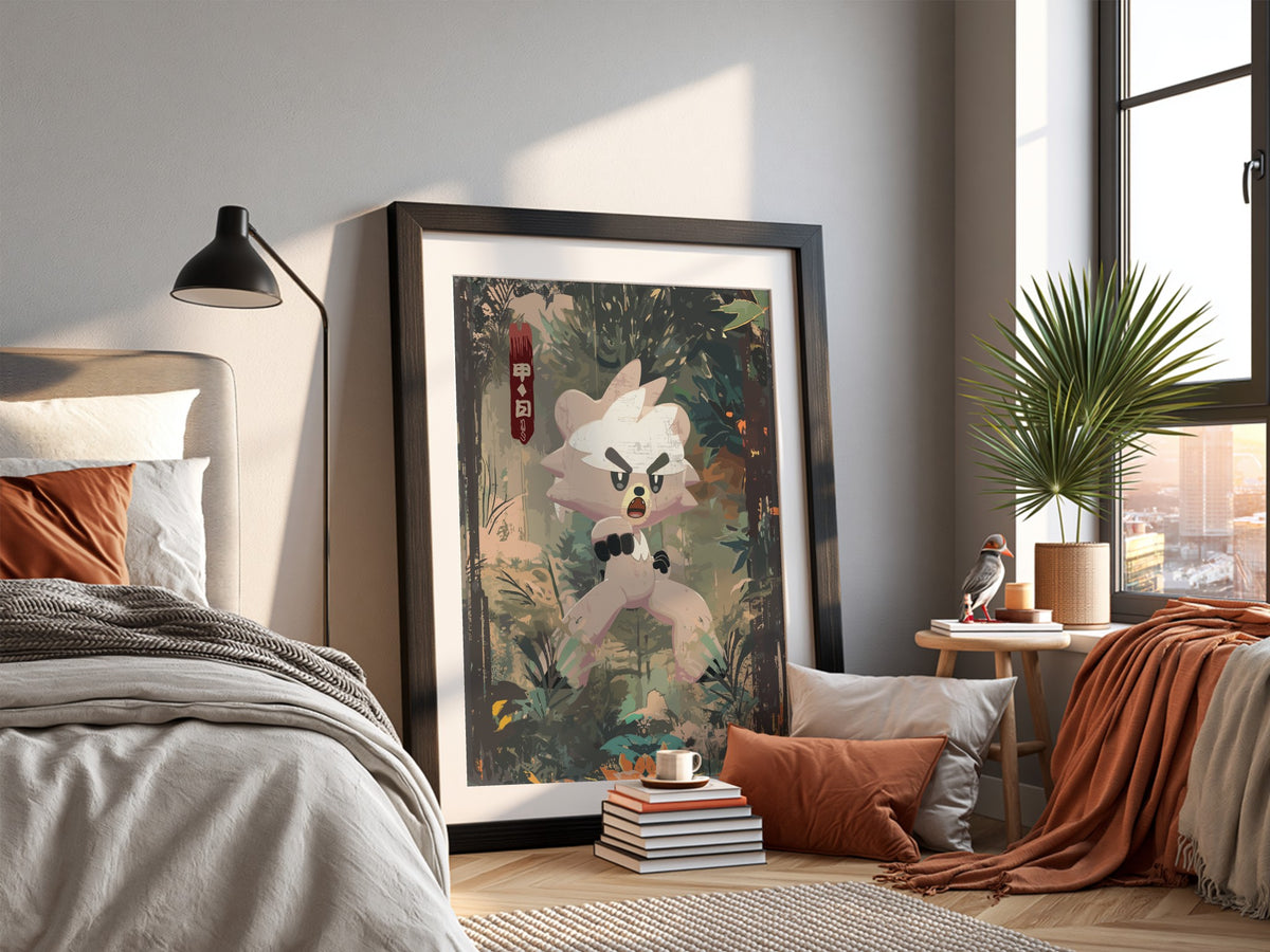 Kubfu character poster with earthy green forest background and dynamic martial arts pose