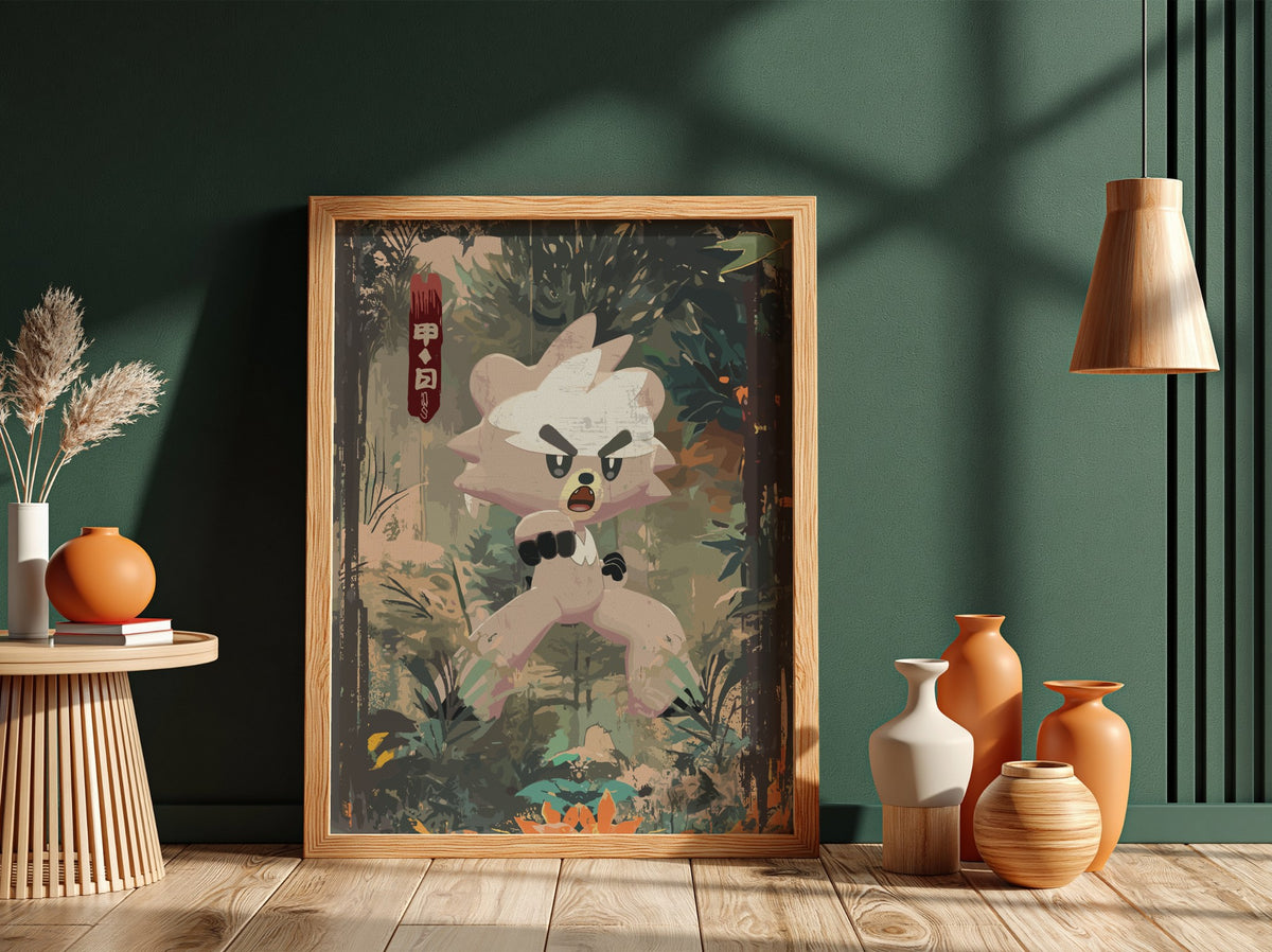 Kubfu character poster with earthy green forest background and dynamic martial arts pose