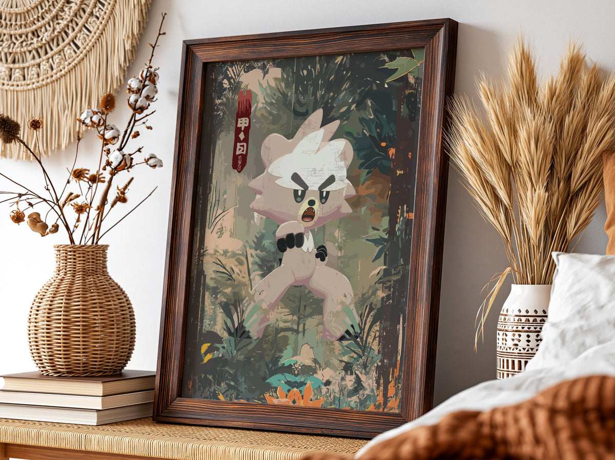 Kubfu character poster with earthy green forest background and dynamic martial arts pose
