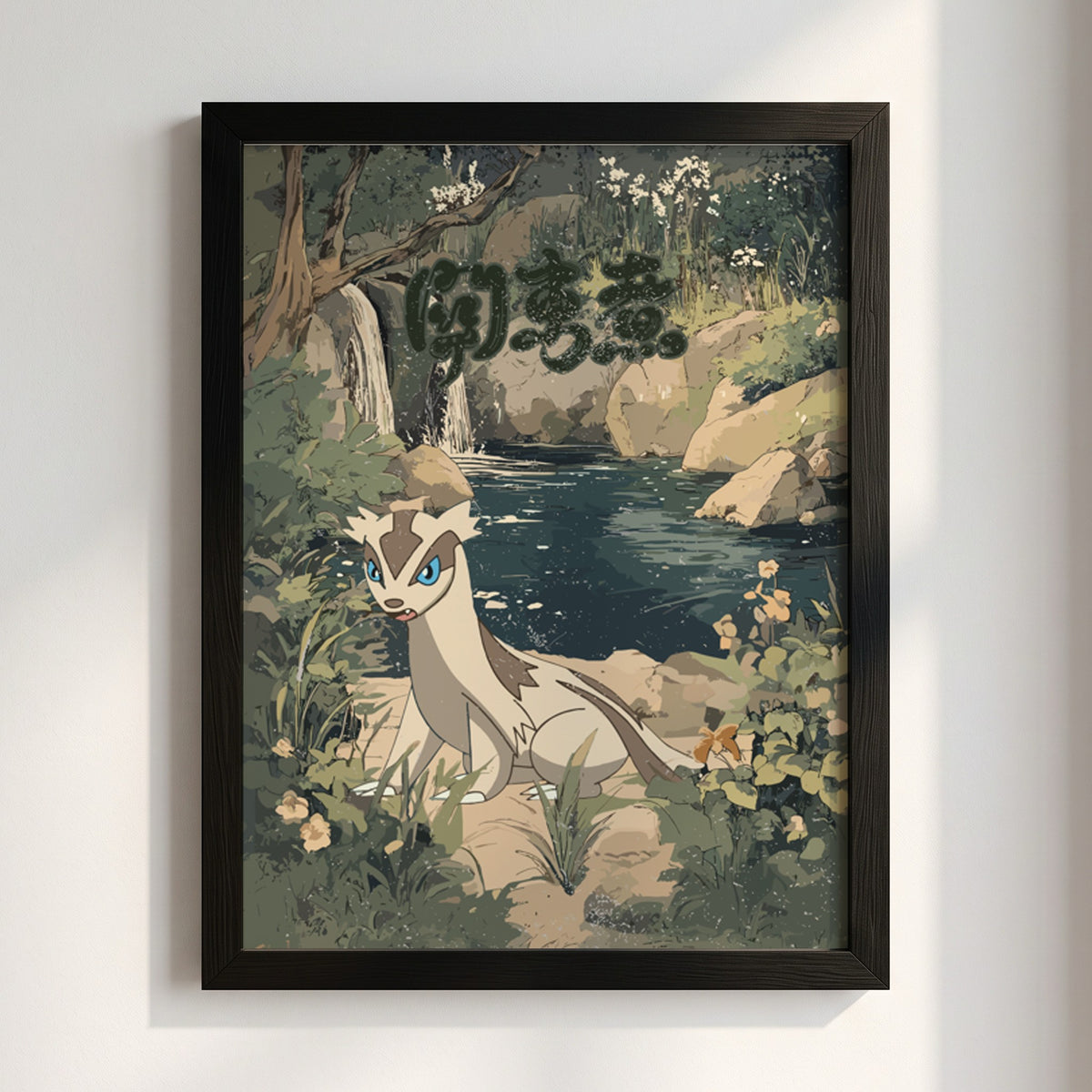 Linoone forest scene wall decor with muted greens, blues, and earth tones in painterly style