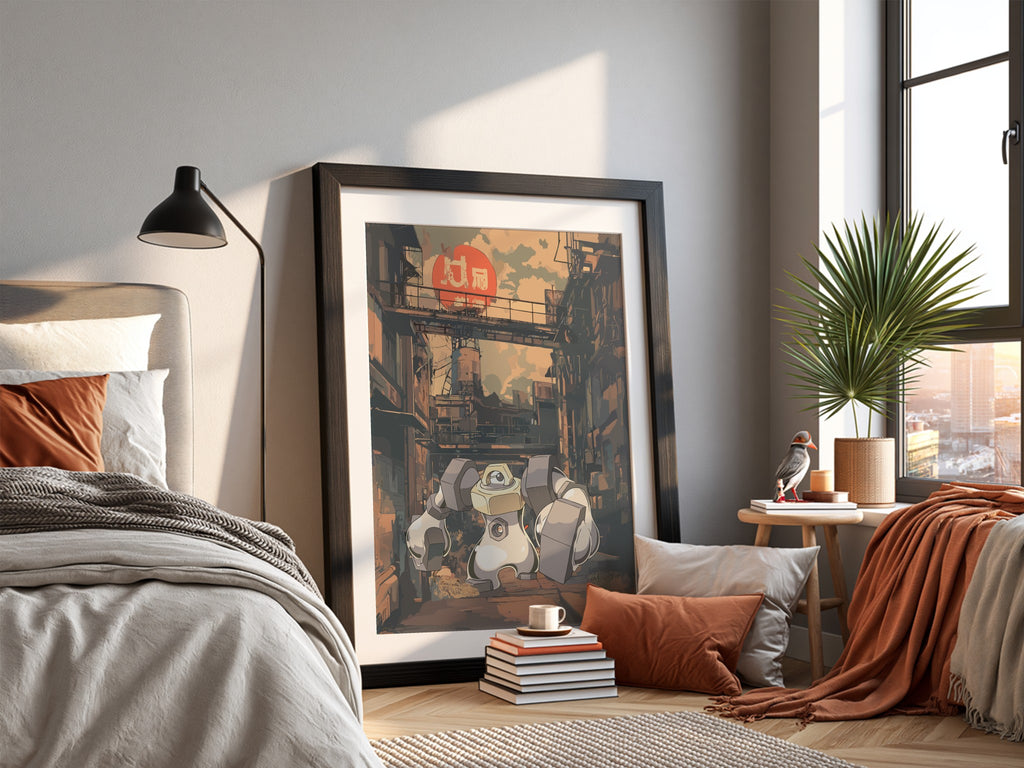 Melmetal poster with anime-style character in muted urban alleyway colours and industrial background