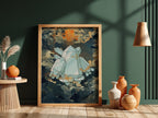 Poster of Regice crystal figure with icy blues and amber swirling cosmic background
