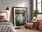 Poster of Regice crystal figure with icy blues and amber swirling cosmic background