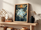 Poster of Regice crystal figure with icy blues and amber swirling cosmic background