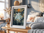 Poster of Regice crystal figure with icy blues and amber swirling cosmic background