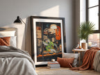 Poster of Scyther Pokémon at ramen shop with warm orange lantern and cozy street scene
