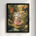 Slowking illustration poster with warm earthy tones and lush greenery in Japanese art style