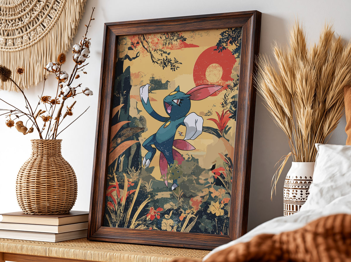 Poster featuring Sneasel character in retro style with warm earthy tones and red circular background
