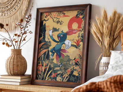 Poster featuring Sneasel character in retro style with warm earthy tones and red circular background