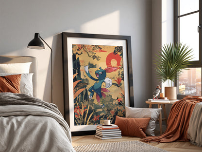 Poster featuring Sneasel character in retro style with warm earthy tones and red circular background