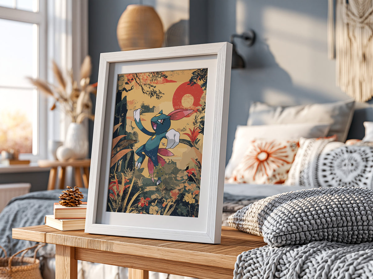 Poster featuring Sneasel character in retro style with warm earthy tones and red circular background