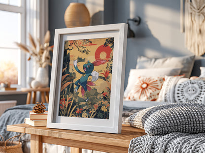 Poster featuring Sneasel character in retro style with warm earthy tones and red circular background