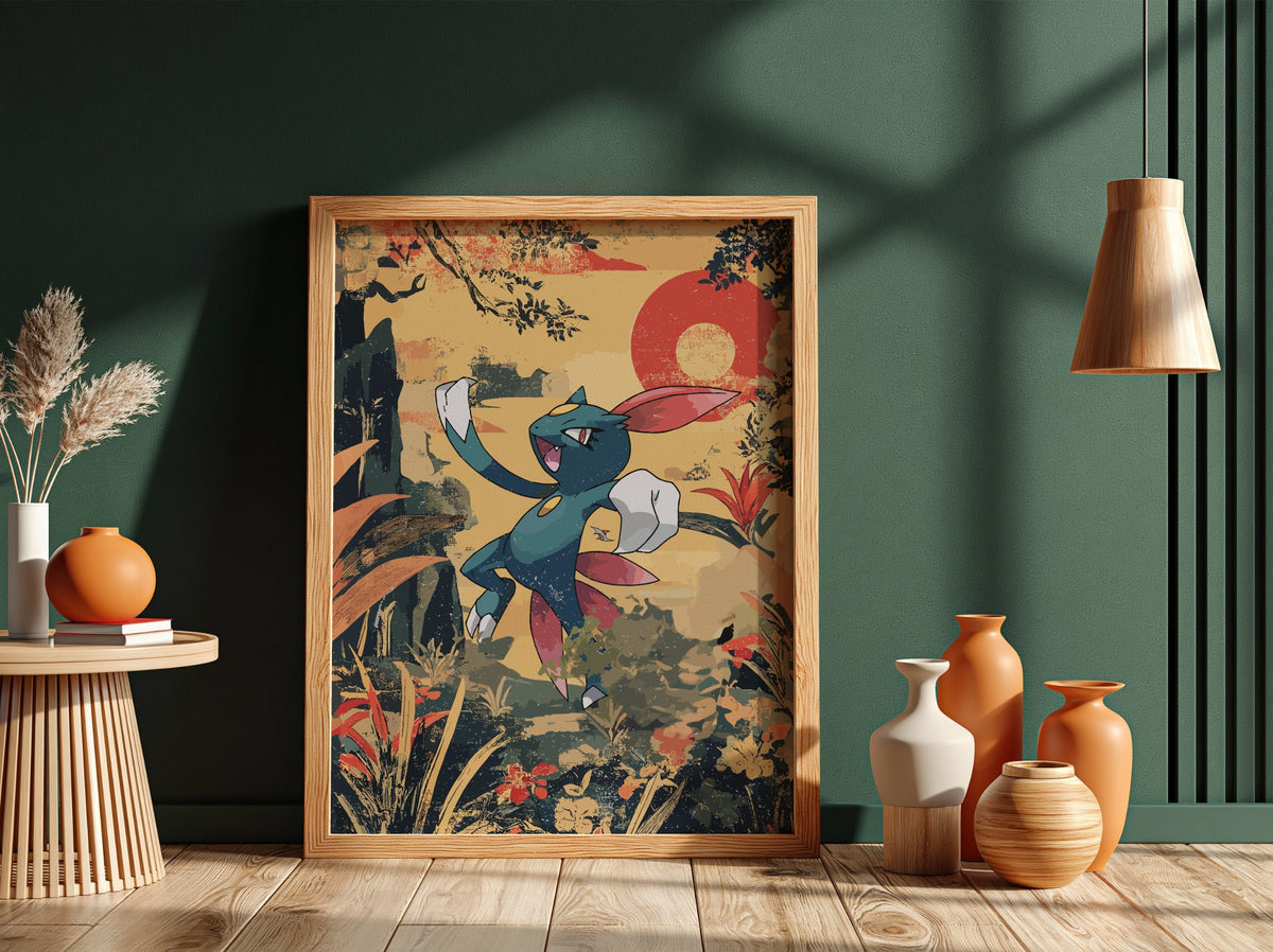 Poster featuring Sneasel character in retro style with warm earthy tones and red circular background