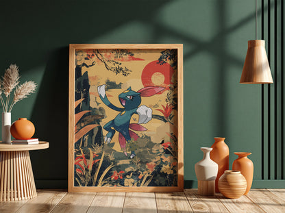 Poster featuring Sneasel character in retro style with warm earthy tones and red circular background