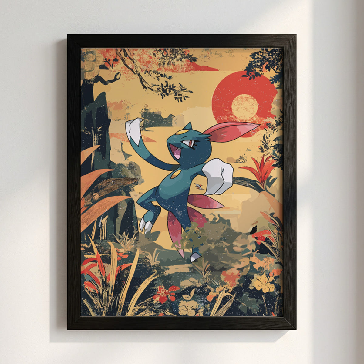 Poster featuring Sneasel character in retro style with warm earthy tones and red circular background