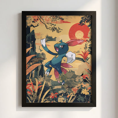 Poster featuring Sneasel character in retro style with warm earthy tones and red circular background