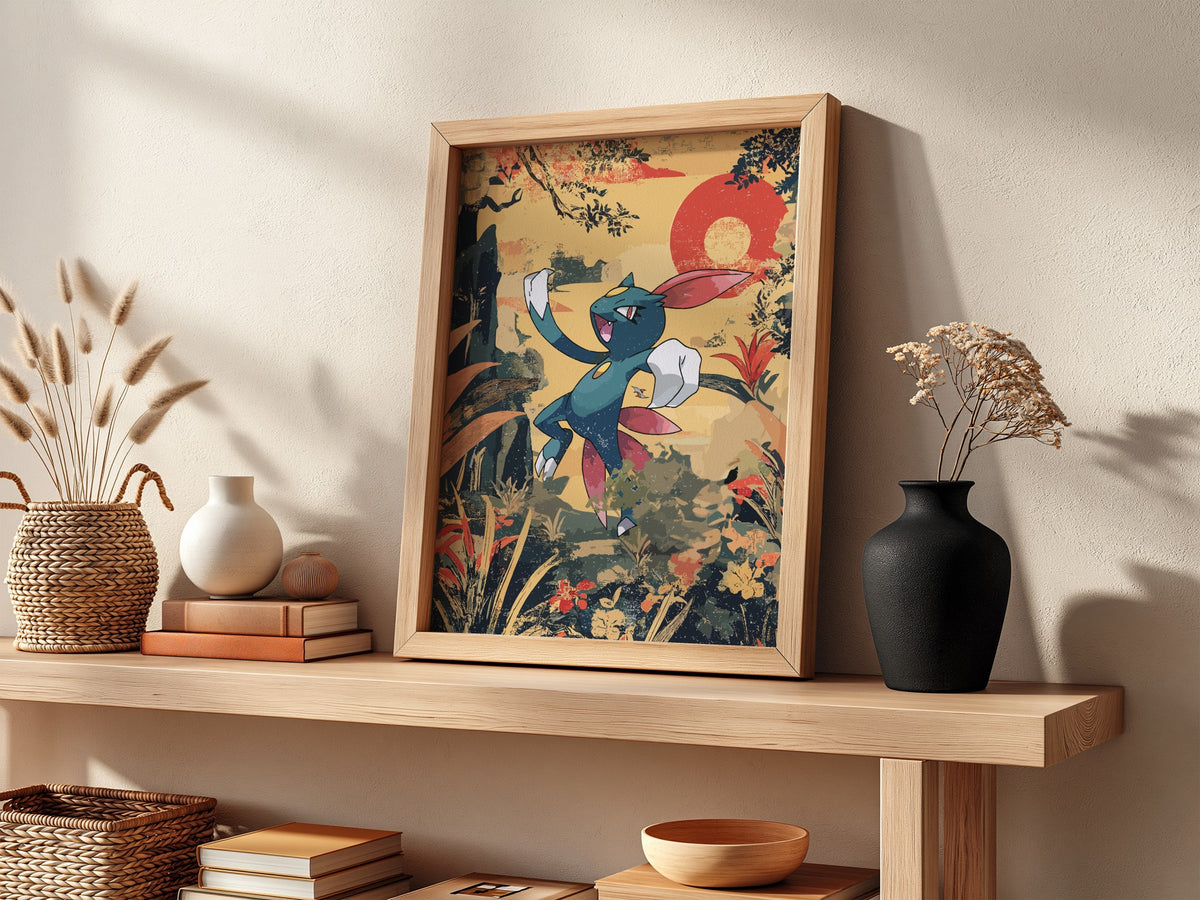Poster featuring Sneasel character in retro style with warm earthy tones and red circular background