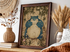 Snorlax character poster with blue and cream tones surrounded by bamboo and floral vintage style