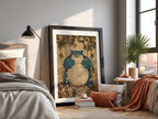 Snorlax character poster with blue and cream tones surrounded by bamboo and floral vintage style