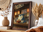 Poster of Snorlax enjoying ramen with warm lantern light and wooden Japanese interior