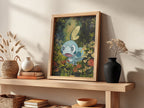 Framed Sobble Pokémon poster with vibrant green forest background and blue character