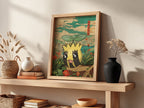Poster featuring Sunkern Pokémon character in yellow and green anime style with Japanese-inspired background