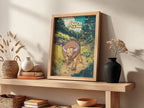 Poster showing Tauros Pokémon charging on forest path with earthy colors and bold Japanese text