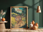 Poster showing Tauros Pokémon charging on forest path with earthy colors and bold Japanese text