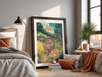 Poster showing Tauros Pokémon charging on forest path with earthy colors and bold Japanese text