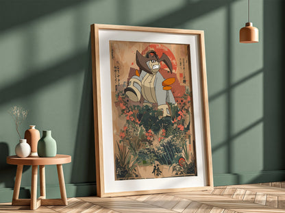 Poster wall decor of Terrakion in Japanese style with warm beige and red tones