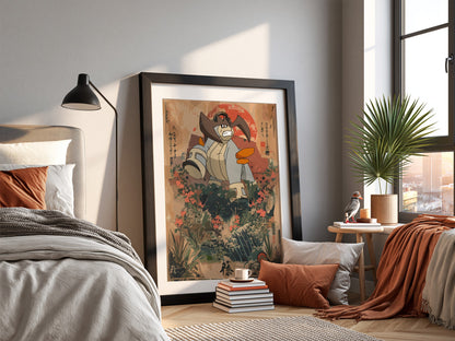 Poster wall decor of Terrakion in Japanese style with warm beige and red tones