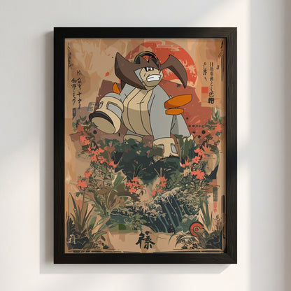 Poster wall decor of Terrakion in Japanese style with warm beige and red tones