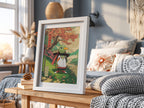 Framed Xatu poster with autumn colors and Japanese art style nature scene