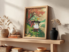 Framed Xatu poster with autumn colors and Japanese art style nature scene
