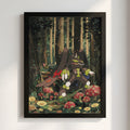 Poster of Zygarde in a stylized forest scene with green, brown, and red colors
